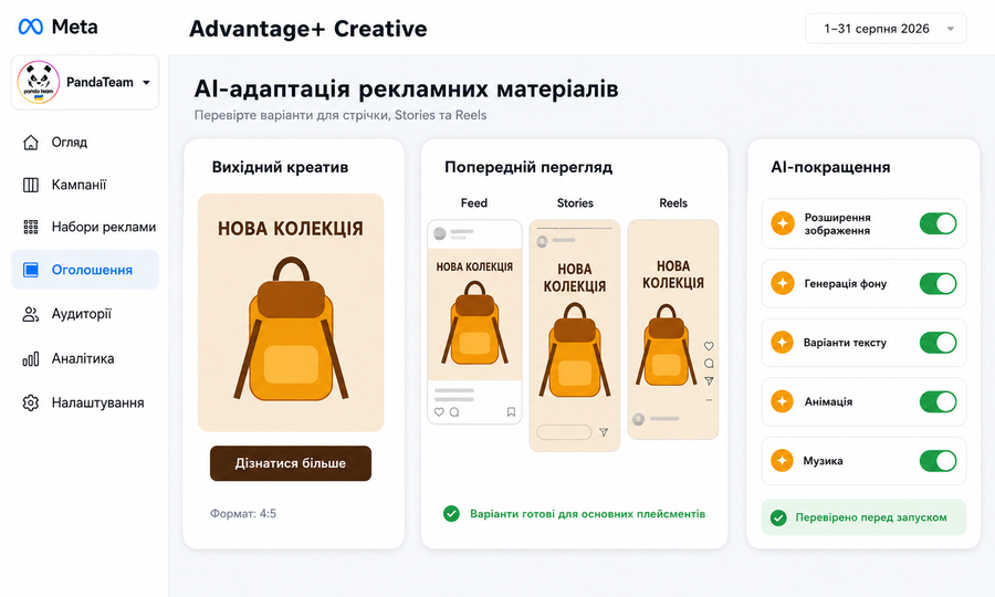 Варианты рекламных креативов для ленты, Stories и Reels