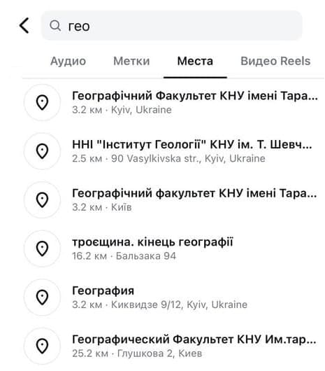 Приклад використання геотегів